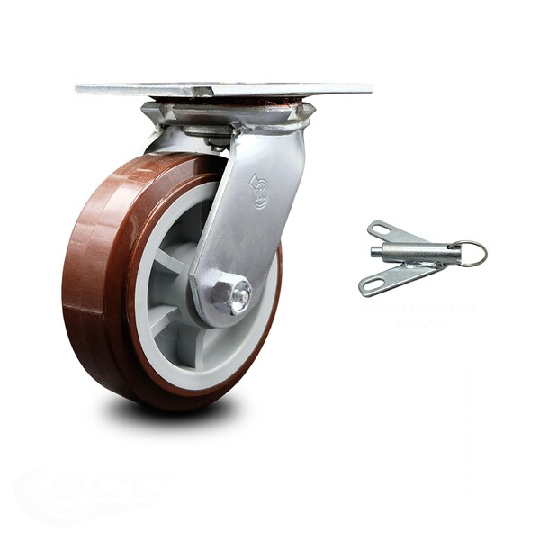 6 Inch Heavy Duty Polyurethane Caster with Ball Bearing and Swivel Lock SCC